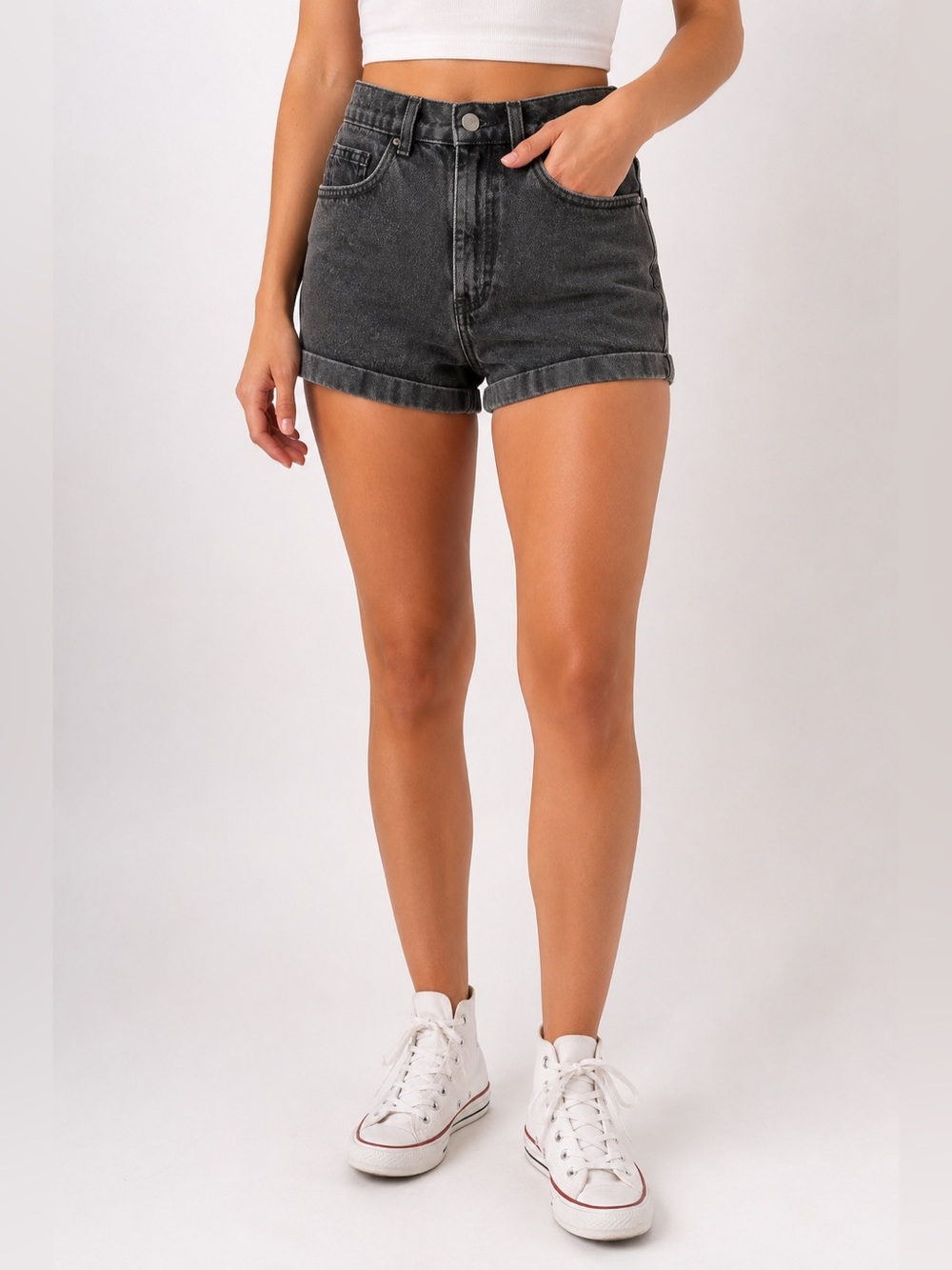 American Apparel Black Wash High Rise Mom Denim Shorts Made in USA 26 Y2K Grunge